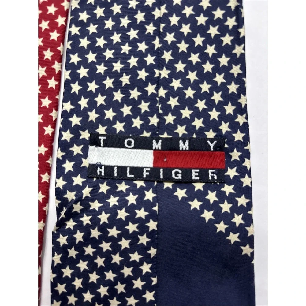 Vtg Tommy Hilfiger Necktie Stars Stripes Motorcycle Americana 100% Silk Made USA